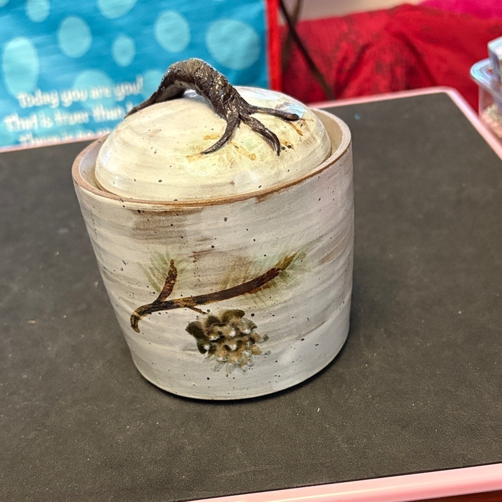 Handcrafted Ceramic Jar with Lid - Brown and Cream